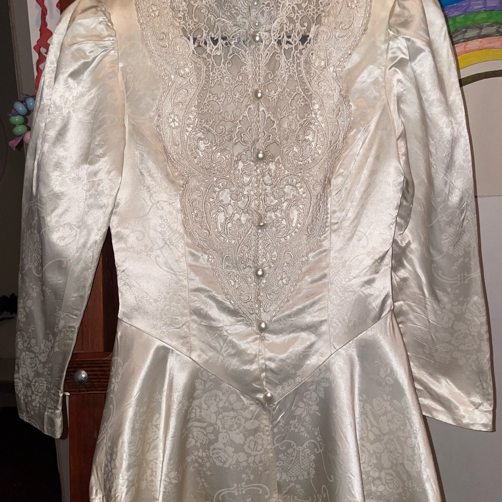 Elegant Cream Satin blouse with Lace Detail